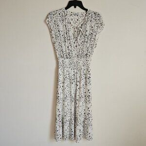 Rails Ashlyn White Mocha Leopard Midi Dress S Slvls Shirred Waist Ruffle Tier